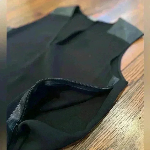 VINCE Leather Trimmed Little Black Dress Sleeveless Minimalist V Neck Size 2 - Picture 6 of 9